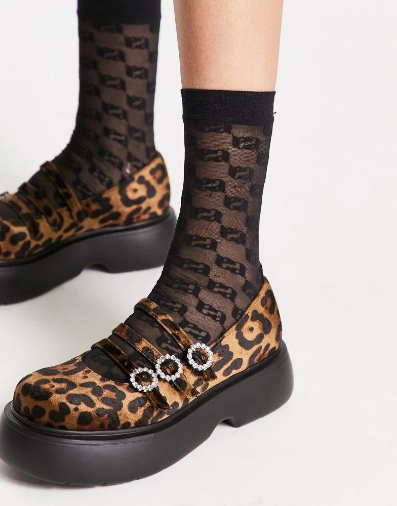 商品ASOS|ASOS DESIGN Missy chunky mary jane shoes with diamonte buckles in leopard,价格¥166,第3张图片详细描述