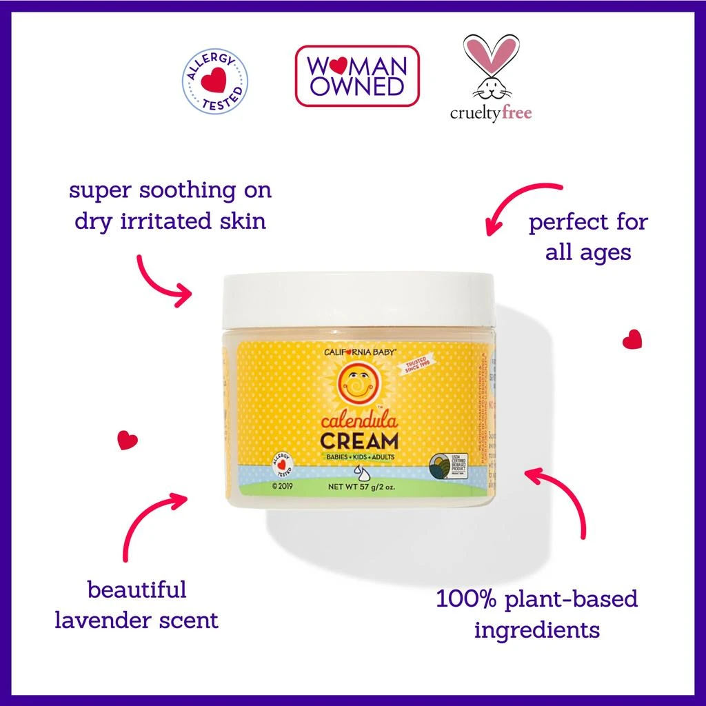 商品California Baby|California Baby Calendula Cream | Ultra-Soothing Baby Face Cream | 100% Plant-Based | Organic Calendula + Aloe Vera | Lavender Scent | Baby Lotion For Sensitive Skin | 2 oz (Pack of 2),价格¥362,第3张图片详细描述