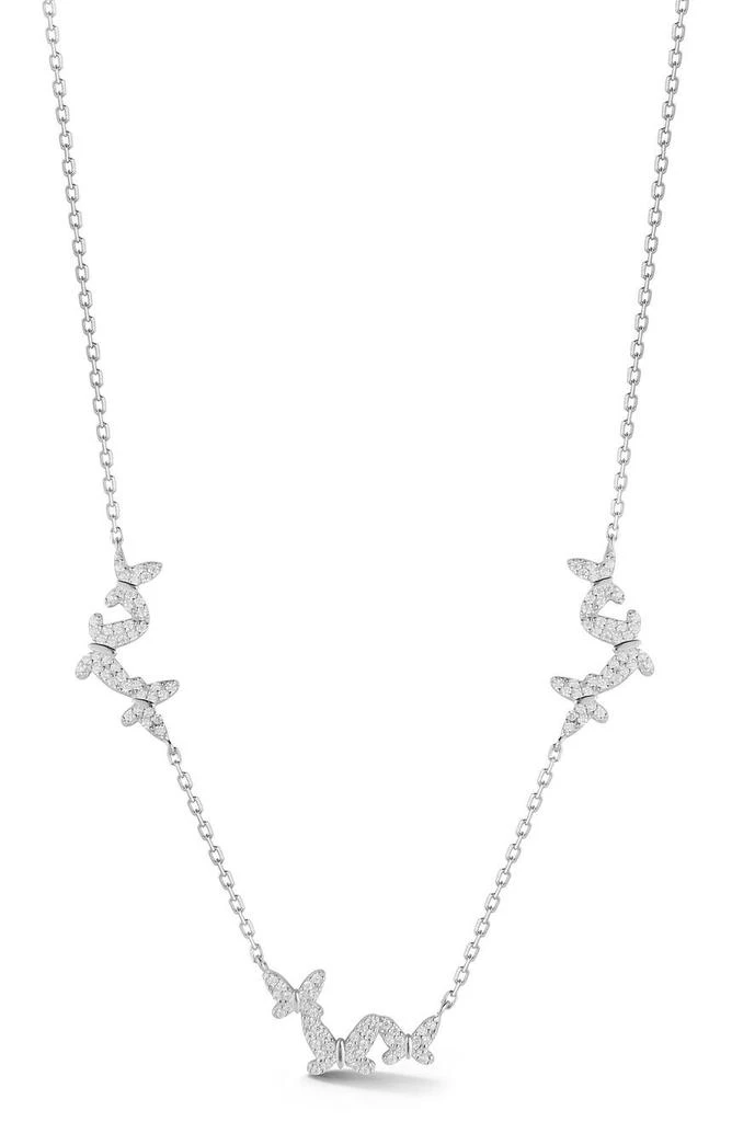 商品GLAZE JEWELRY|Rhodium Plated Sterling Silver Pave CZ Butterfly Station Necklace,价格¥495,第1张图片