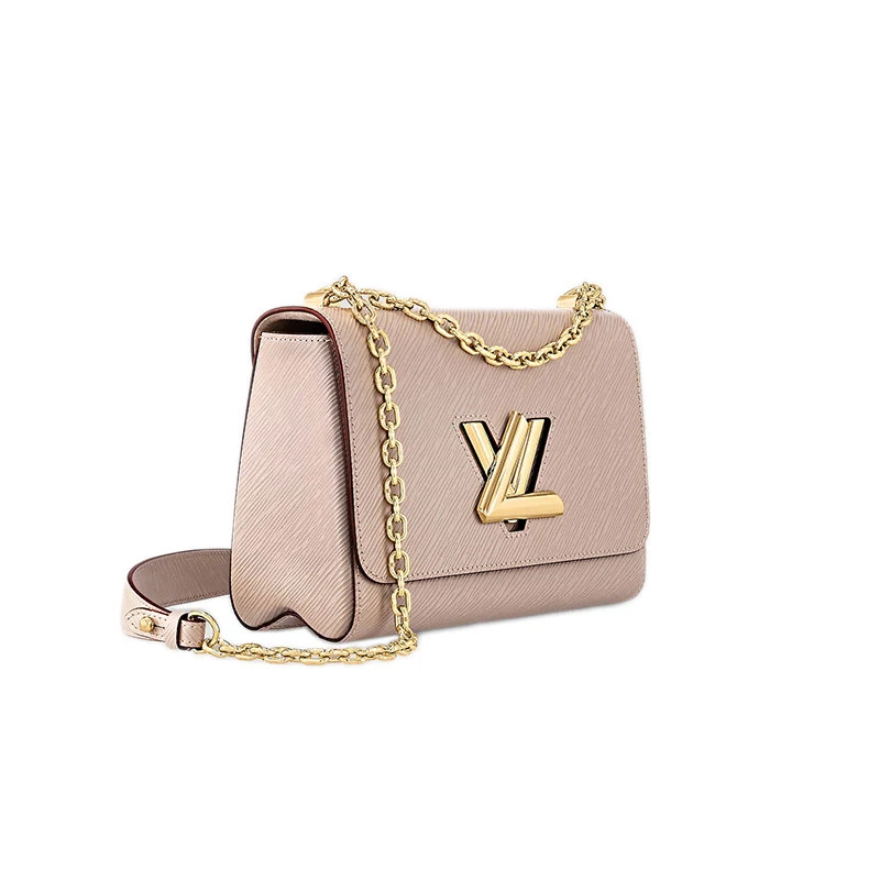 商品Louis Vuitton|【预售3-7天】路易威登 经典款TWIST系列 女士中号卵石灰水波纹牛皮革旋转徽标金扣翻盖开合单肩斜挎链条包M21112,价格¥31511,第4张图片详细描述