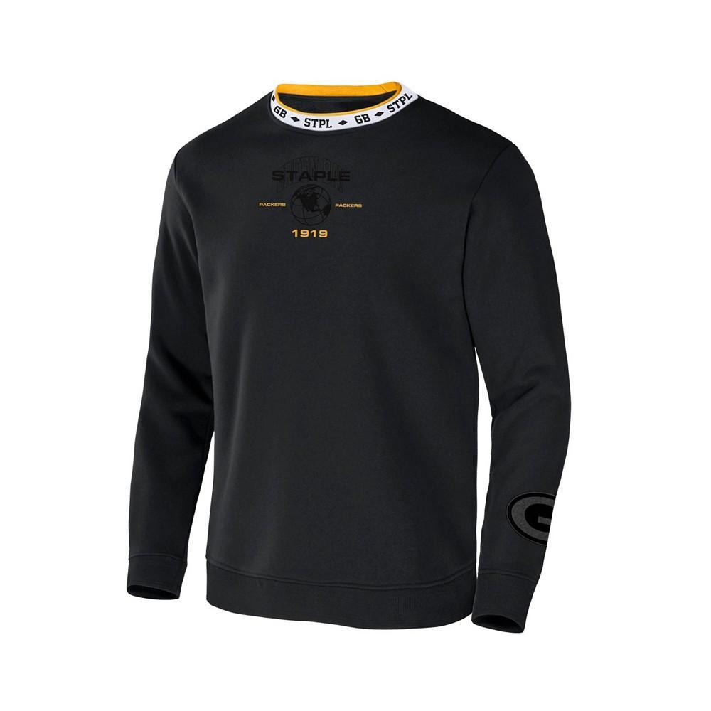 商品NFL Properties|Men's NFL X Staple Black Green Bay Packers Embroidered Fundementals Globe Pullover Crew Sweatshirt,价格¥520,第5张图片详细描述