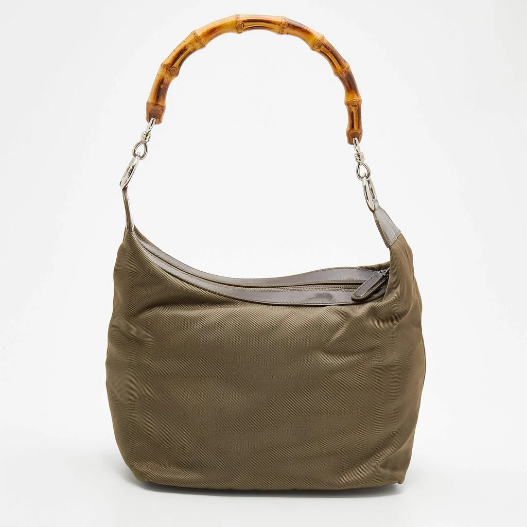 商品[二手商品] Gucci|Gucci Olive Green Canvas And Patent Leather Peggy Bamboo Hobo,价格¥3078,第4张图片详细描述