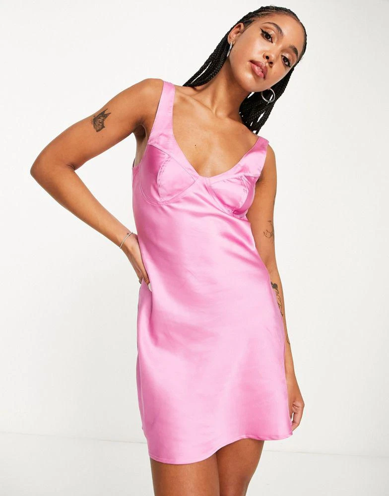 商品ASOS|ASOS DESIGN satin mini bias slip dress in pink,价格¥206,第3张图片详细描述