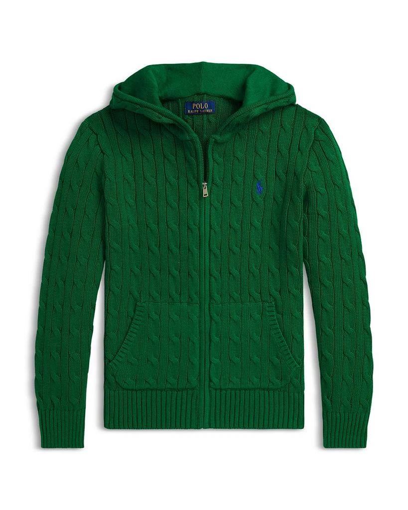 商品Ralph Lauren|Boys' Cable Cotton Hooded Full Zip Sweater - Big Kid, Little Kid,价格¥583,第1张图片详细描述
