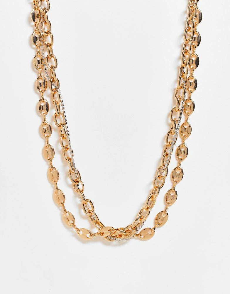 商品Reclaimed Vintage|Reclaimed Vintage inspired multirow with mixed gold chains and fine faux crystal,价格¥72,第1张图片