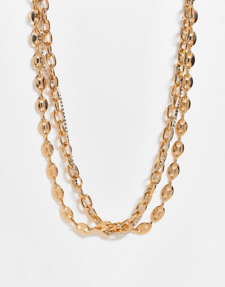 商品Reclaimed Vintage|Reclaimed Vintage inspired multirow with mixed gold chains and fine faux crystal,价格¥71,第1张图片