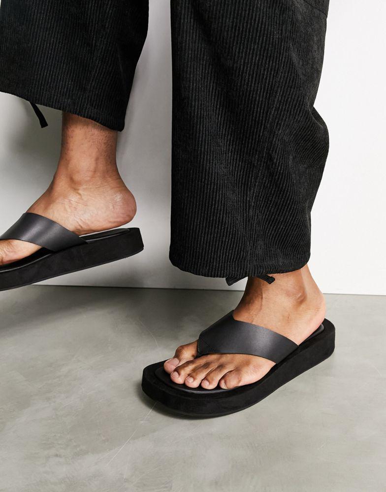 商品ASOS|ASOS DESIGN flip flop on angular wedge sole in black,价格¥132,第1张图片