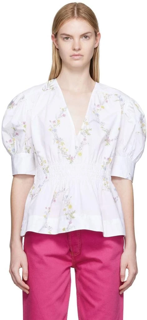 商品Ganni|White Poplin V-Neck Blouse,价格¥368,第1张图片