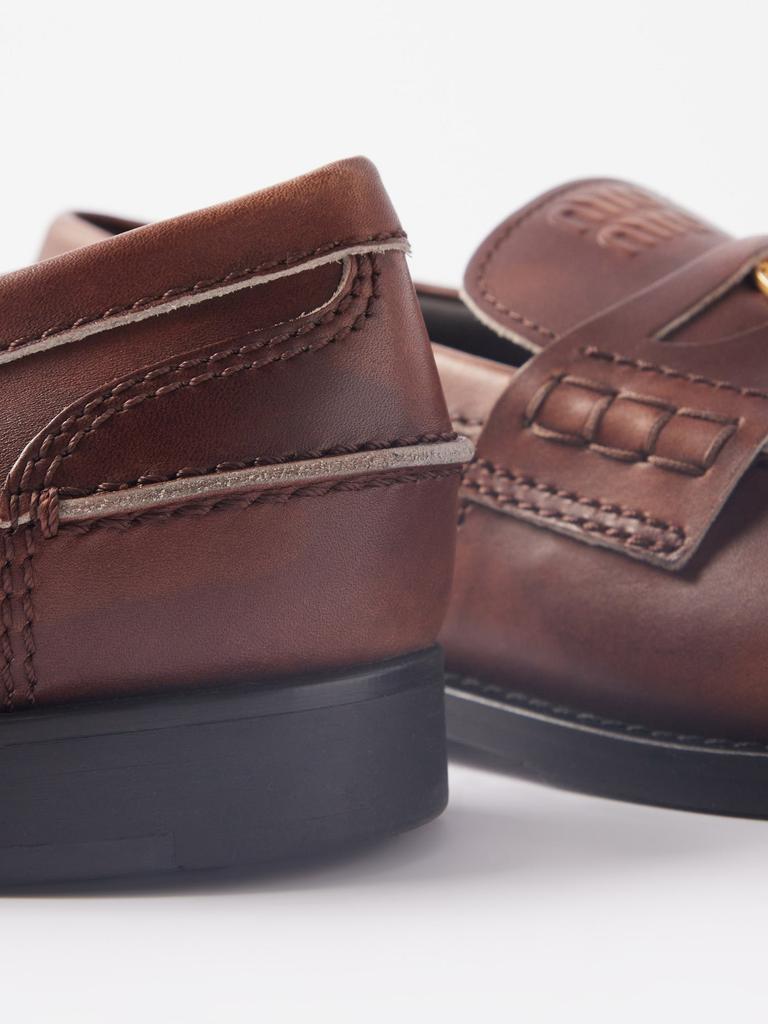 Logo-coin raw-edge leather loafers商品第6张图片规格展示