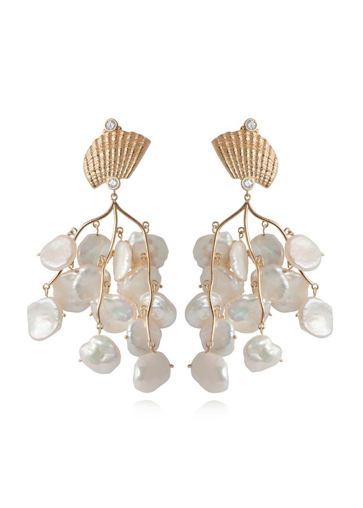 24k gold vermeil petal pearl & shell earrings商品第1张图片规格展示
