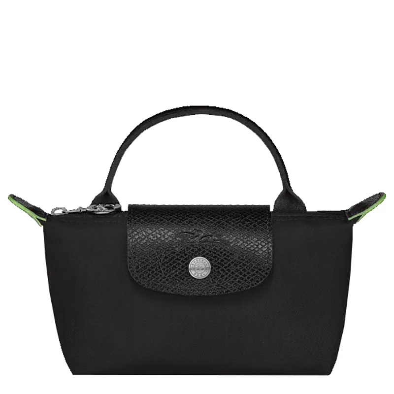 商品Longchamp|珑骧 LE PLIAGE GREEN 短柄黑色饺子包手提包 再生帆布拼牛,价格¥725,第1张图片