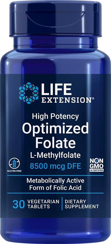 商品Life Extension|High Potency Optimized Folate, DFE, 30 vegetarian tablets - 8500 mcg (8500 mcg DFE, 30 vegetarian tablets), Life Extension,价格¥109,第1张图片