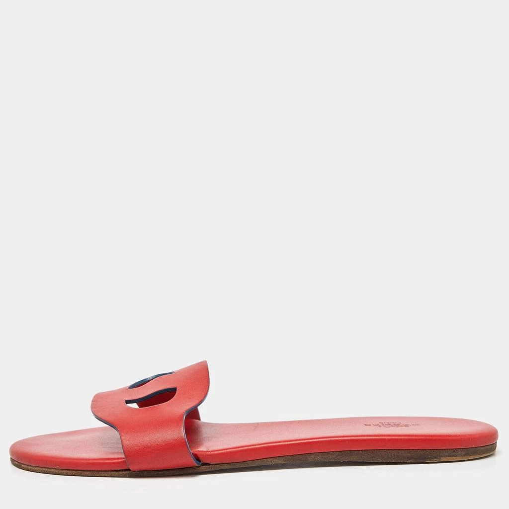 商品[二手商品] Hermes|Hermes Red Leather Lisboa Slide Flats Size 39,价格¥2737,第1张图片