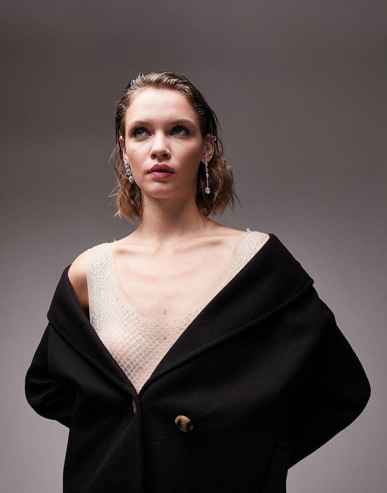 Topshop double breasted short coat in black商品第3张图片规格展示