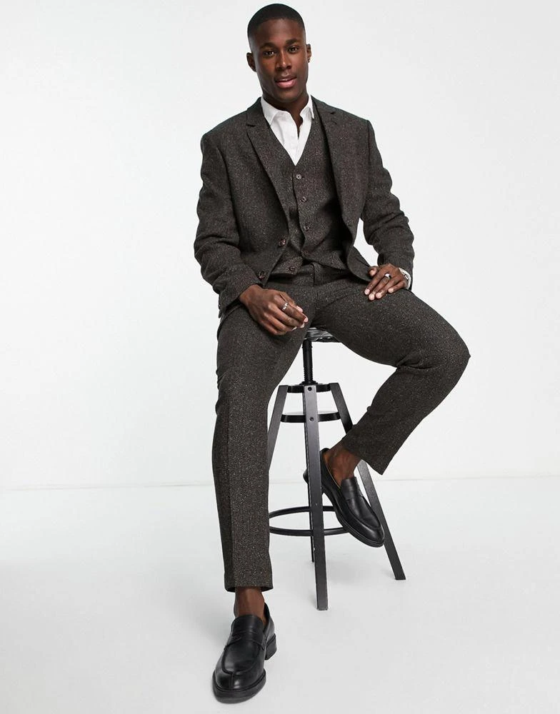 商品ASOS|ASOS DESIGN super skinny suit jacket in check wool mix in khaki ,价格¥369,第2张图片详细描述