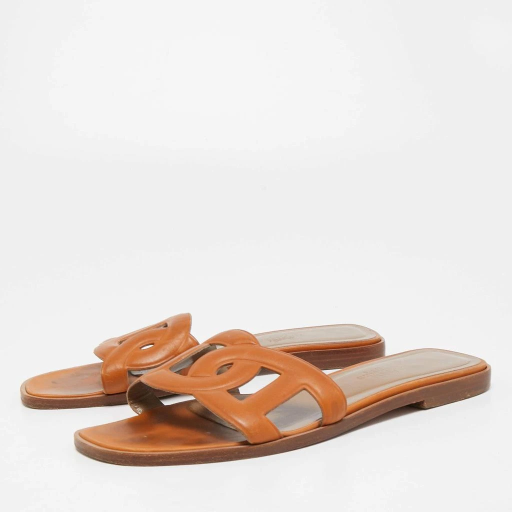 商品[二手商品] Hermes|Hermes Tan Leather Omaha Flat Slides Size 36,价格¥2359,第2张图片详细描述