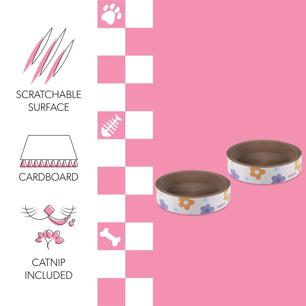 Daisy 18.13" Modern Cardboard Bowl Cat Scratcher with Catnip, White/Multi (Set of 2) 商品