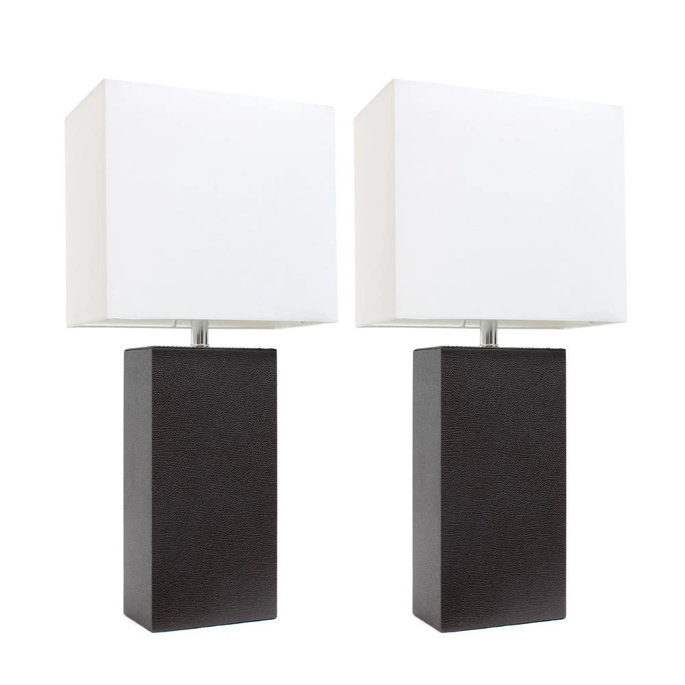 商品Elegant Designs|2 Pack Modern Leather Table Lamps with White Fabric Shades, Espresso Brown,价格¥809,第3张图片详细描述