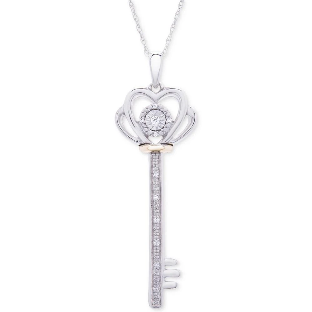 商品Macy's|Diamond Accent Two-Tone Key Pendant Necklace in Sterling Silver & 10k Gold,价格¥742,第1张图片