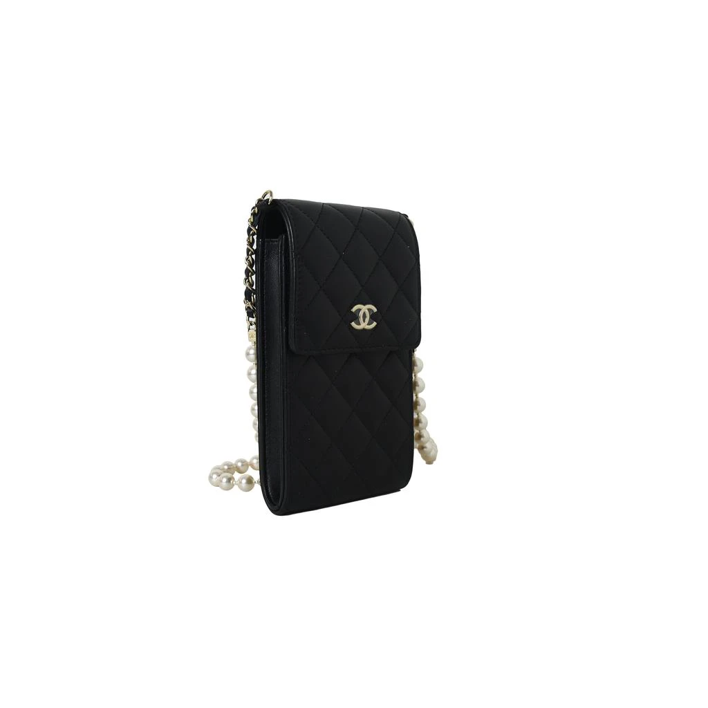 商品Chanel|Chanel Phone Holder With Pearl Chain Lambskin Black Gold,价格¥32187,第2张图片详细描述