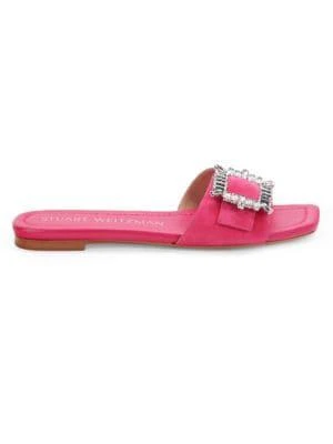 商品Stuart Weitzman|Embellished Suede Flat Sandals,价格¥1070,第1张图片