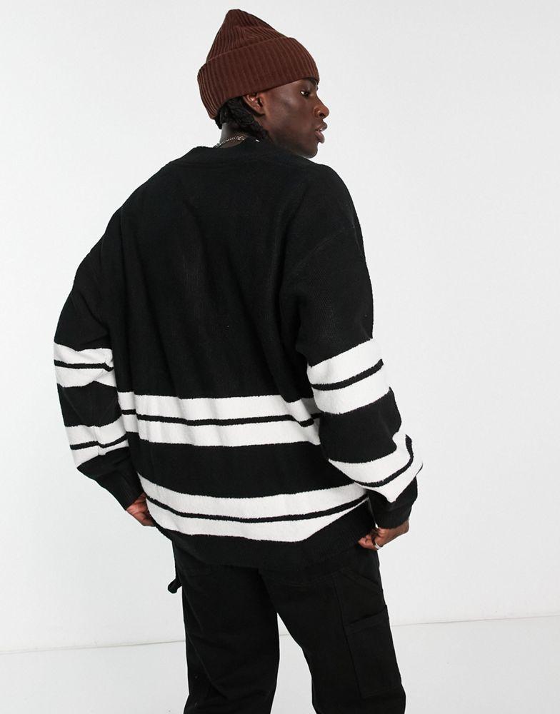 Tommy Jeans logo stripe relaxed fit knit cardigan in black商品第2张图片规格展示