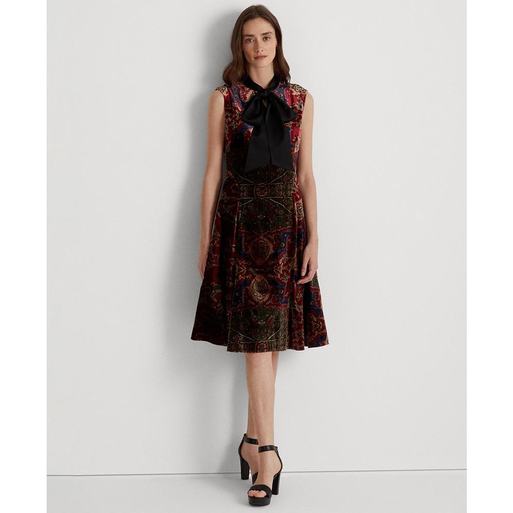 商品Ralph Lauren|Women's Print Tie-Neck Velvet Dress,价格¥1245,第1张图片