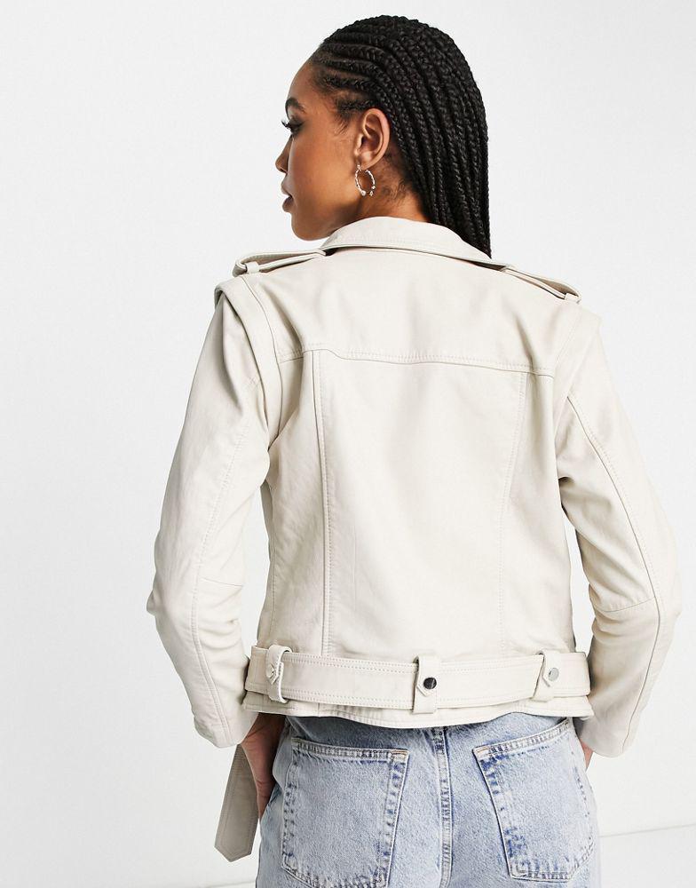 Allsaints Morgan biker jacket with removable sleeves in white商品第2张图片规格展示