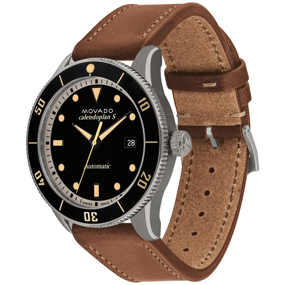 商品Movado|Men's Swiss Automatic Heritage Calendoplan Brown Leather Strap Watch 43mm,价格¥8223,第2张图片详细描述