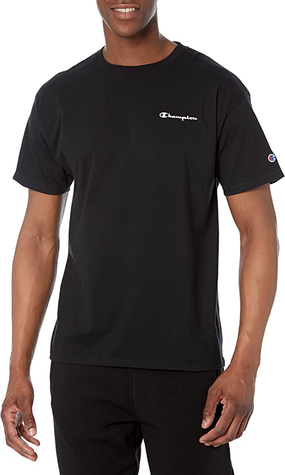 CHAMPION 男士黑色棉质后背彩色徽标印花双LOGO圆领短袖T恤 GT23H-586EHA-003商品第1张图片规格展示