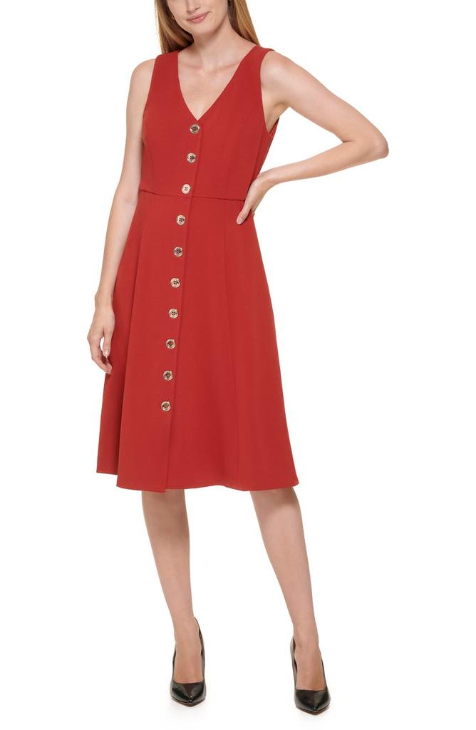 Sleeveless Scuba Crepe Button Front Dress商品第1张图片规格展示
