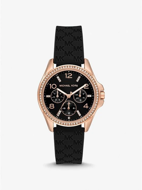 商品Michael Kors|Mini Pilot Pavé Rose Gold-Tone and Logo Silicone Watch,价格¥1044,第1张图片