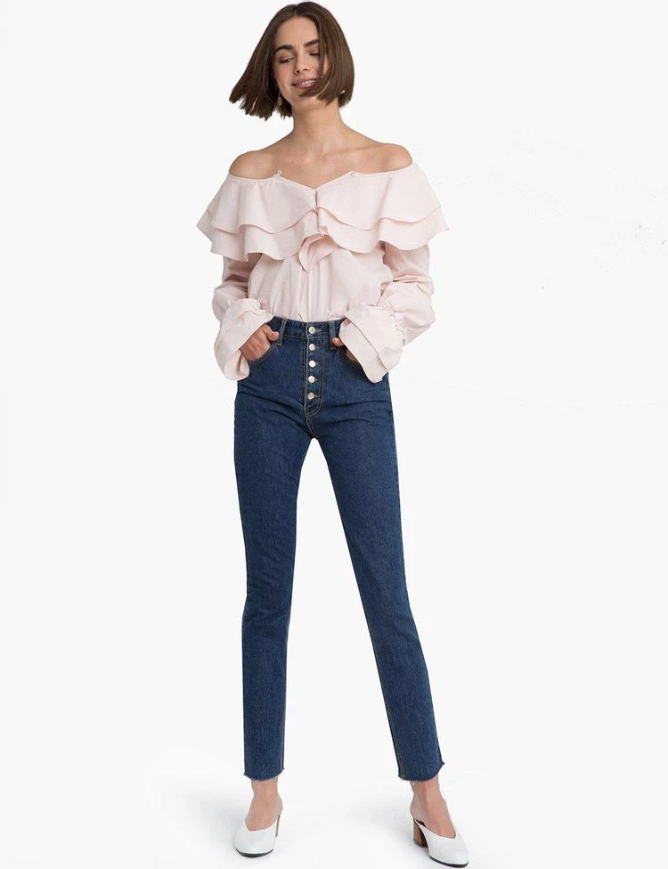 商品Pixie Market|Pink Ruffle Off The Shoulder Shirt,价格¥753,第3张图片详细描述
