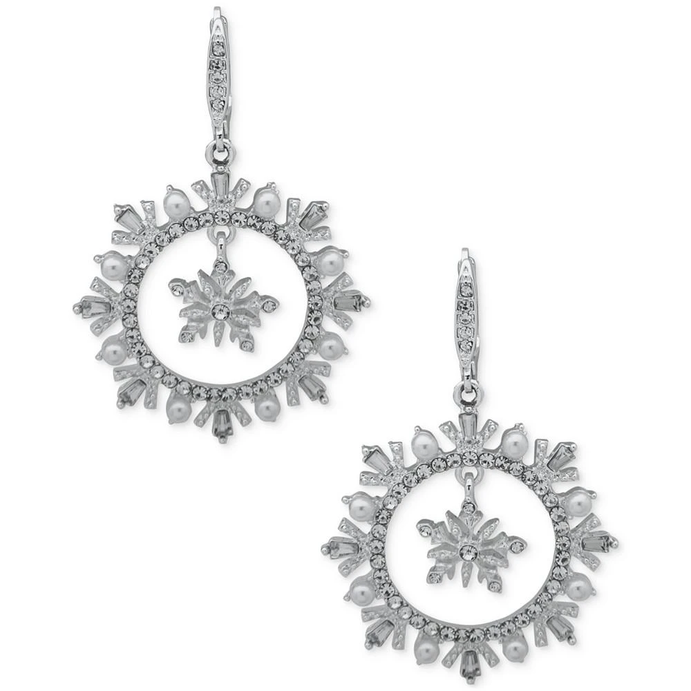 商品Anne Klein|Silver-Tone Crystal & Imitation Pearl Snowflake Orbital Drop Earrings,价格¥83,第1张图片