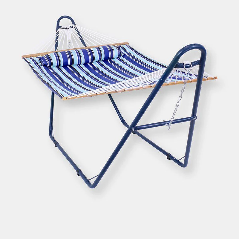商品Sunnydaze Decor|Sunnydaze 2-Person Quilted Hammock with Universal Steel Blue Stand Beach,价格¥1488,第1张图片