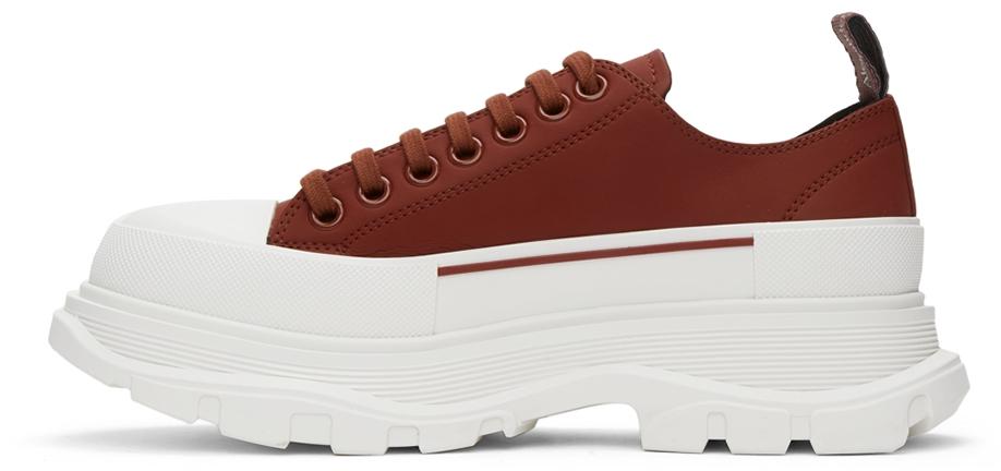 Burgundy Faux-Leather Tread Slick Sneakers商品第3张图片规格展示