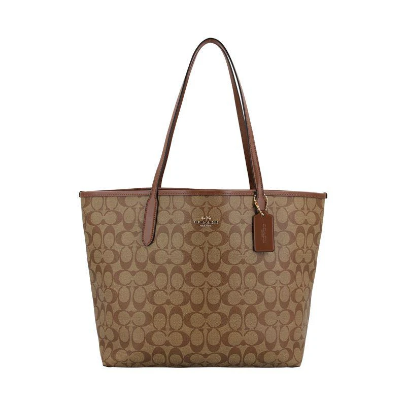 商品Coach|美国直邮COACH 蔻驰奥莱款经典印花大号托特包20年新款单肩包浅棕色5696,价格¥2419,第1张图片