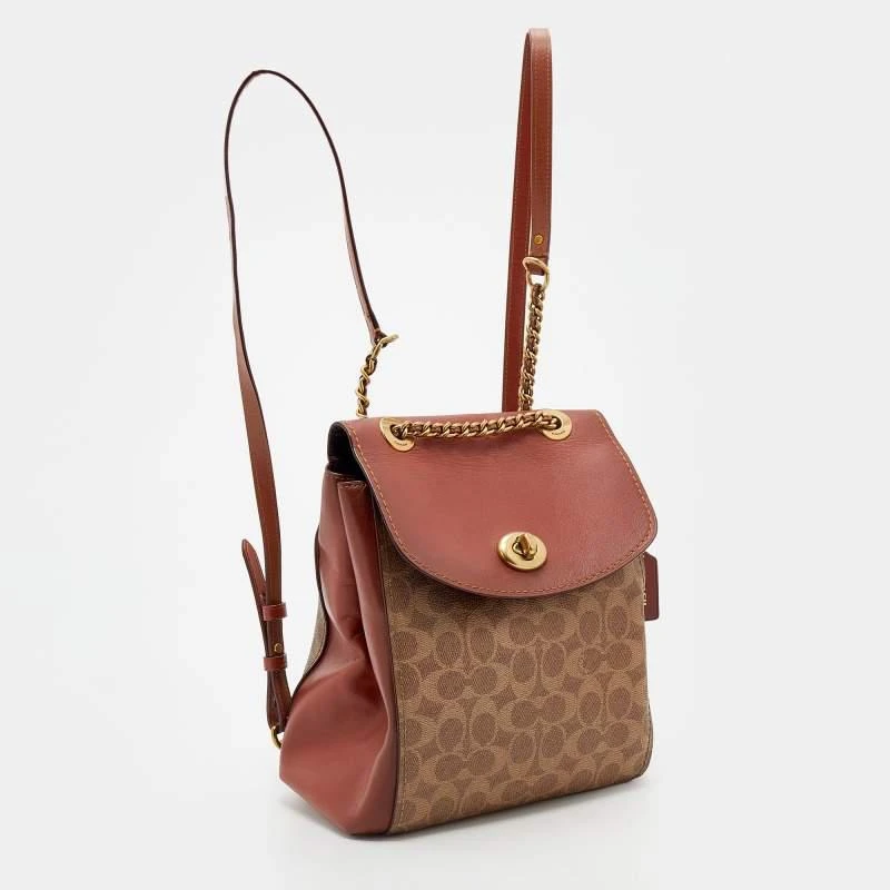 商品[二手商品] Coach|Coach Beige/Brown Signature Coated Canvas and Leather Parker Backpack ,价格¥1354,第3张图片详细描述