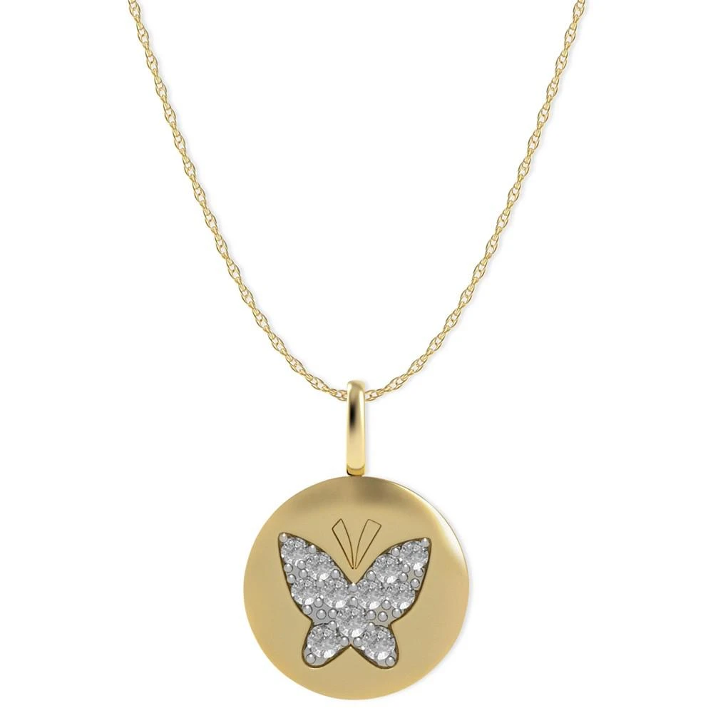 商品Macy's|Diamond Butterfly Disk Pendant Necklace in 14k Gold (1/10 ct. t.w.),价格¥1890,第1张图片