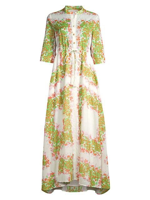 Printed Button-Front Maxi Dress商品第1张图片规格展示