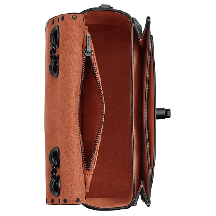 商品[国内直发] Coach|蔻驰 Madison 19 品牌徽标锁扣开合 牛皮革拼人造革 单肩斜挎包 小号 女款 黑色,价格¥3197,第4张图片详细描述