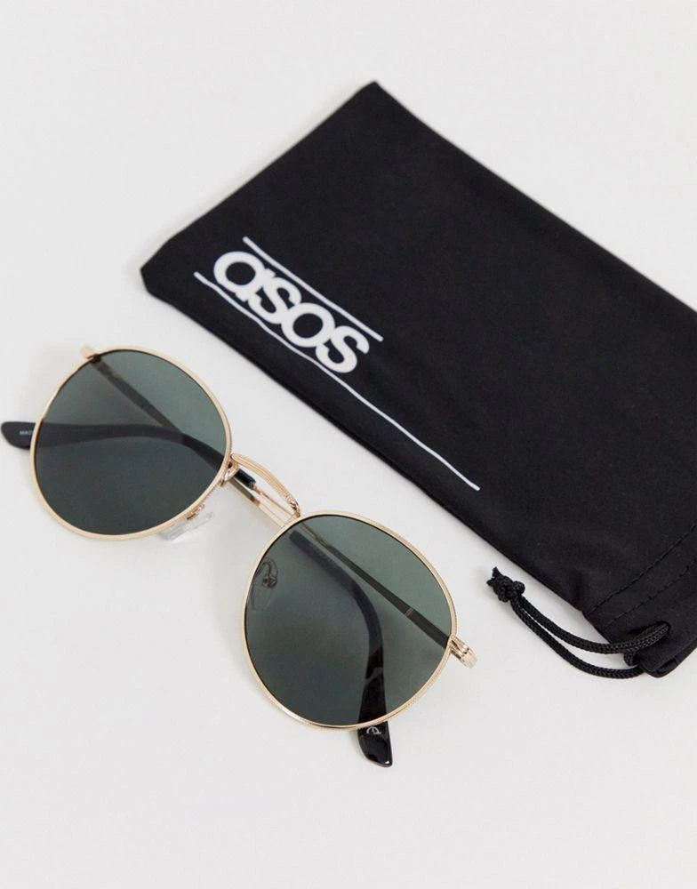 商品ASOS|ASOS DESIGN round metal sunglasses in gold with nose bridge detail,价格¥98,第4张图片详细描述
