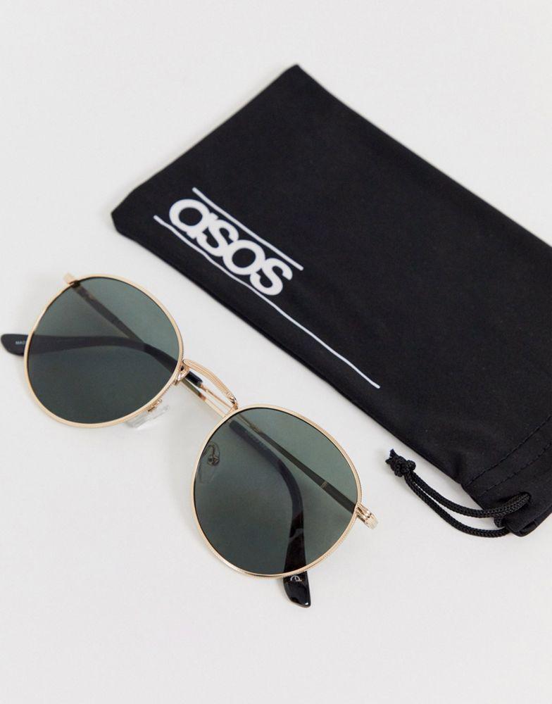 商品ASOS|ASOS DESIGN round metal sunglasses in gold with nose bridge detail,价格¥71,第6张图片详细描述