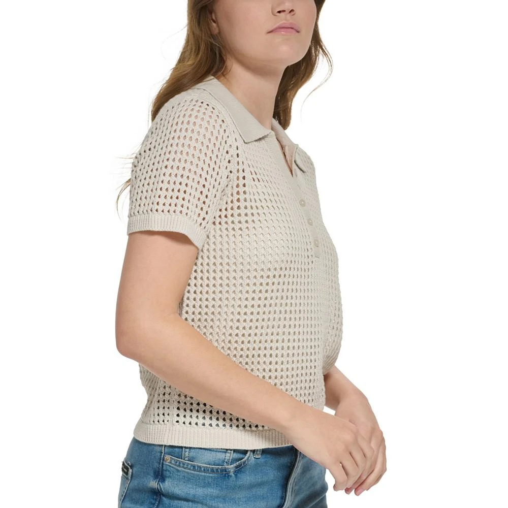 商品Calvin Klein|Women's Cotton Open-Stitch Polo Shirt,价格¥268,第3张图片详细描述