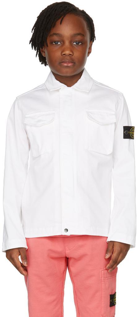 商品Stone Island Junior|Kids White Cotton Gabardine Jacket,价格¥2639,第4张图片详细描述