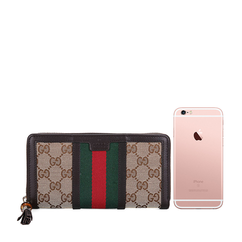 GUCCI 古驰 男士咖啡色拉链logo长款钱包 353651-FWCZG-9791商品第2张图片规格展示