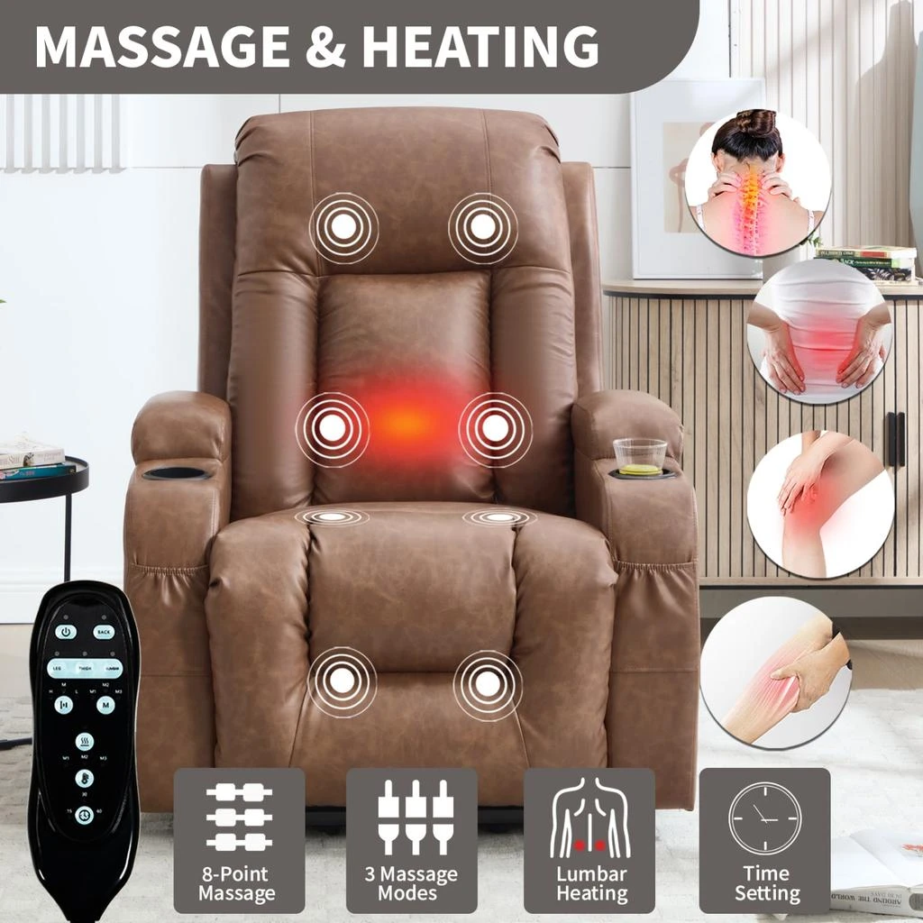 Streamdale Brown Power Lift Recliner Massage Chair with Heat & USB 商品