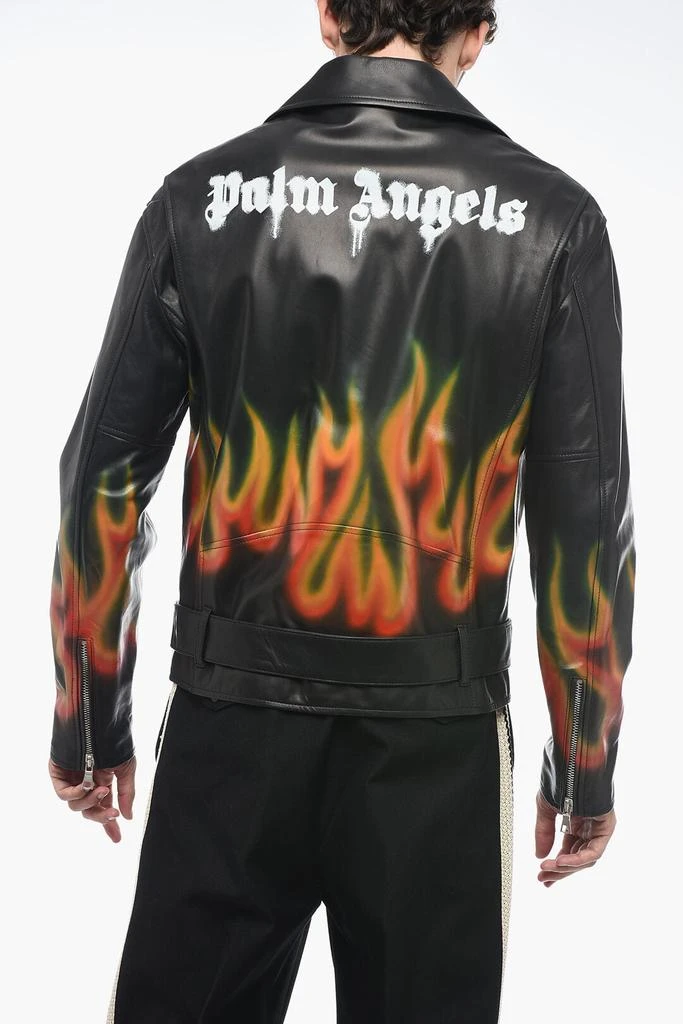 商品Palm Angels|Palm Angels Leather BURNING Biker Jacket with Flames Motif,价格¥13881,第2张图片详细描述