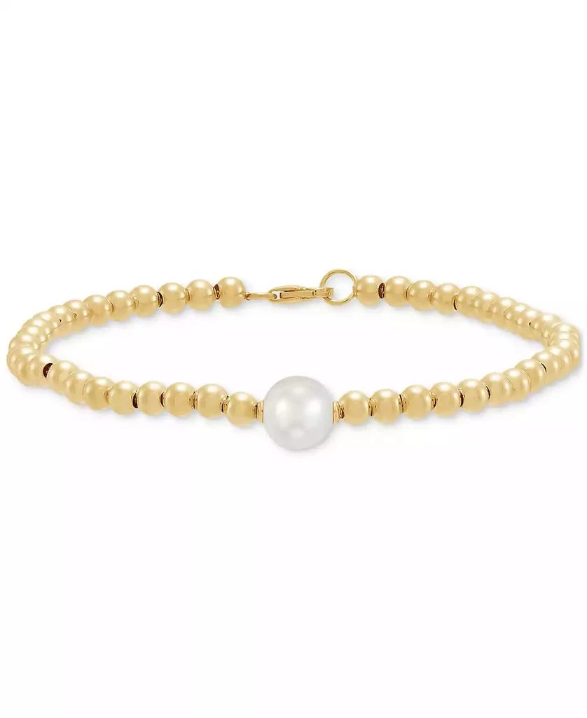 商品Macy's|Cultured Freshwater Pearl (8-8.5mm) & Bead Bracelet in 14k Yellow Gold,价格¥11795,第1张图片