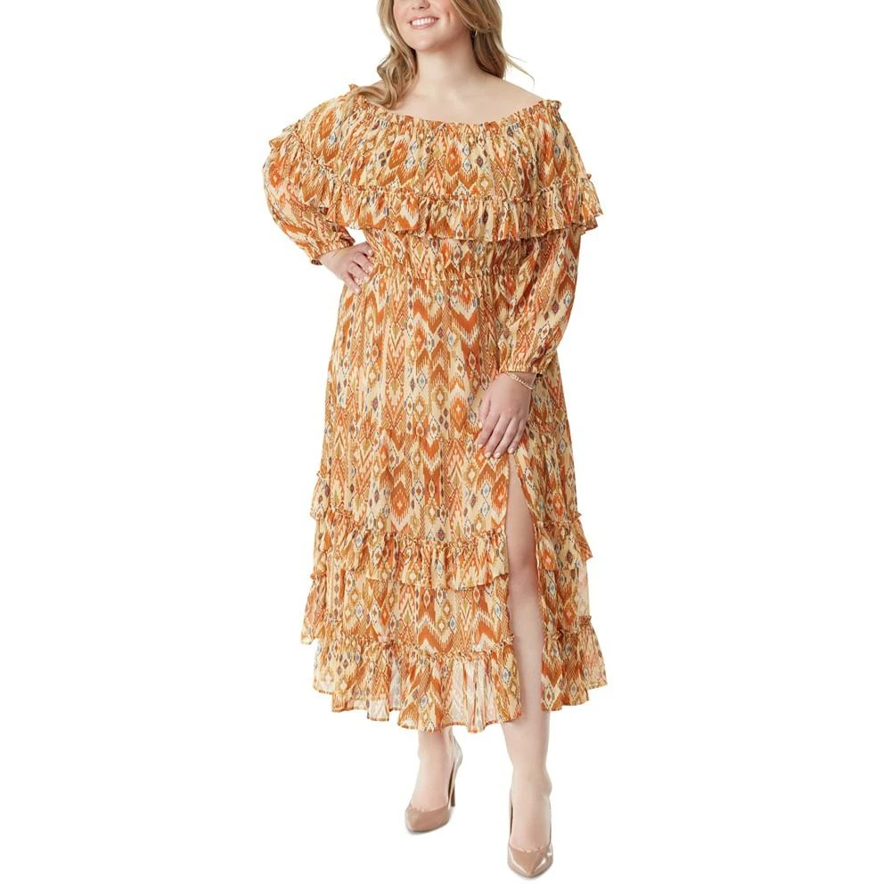 商品Jessica Simpson|Plus Size Printed Merisa Ruffled Tiered Slit-Front Dress,价格¥825,第1张图片